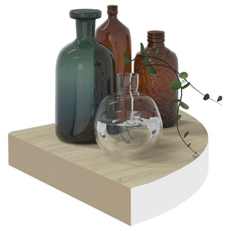 Narożna półka ścienna, dąb i biel, 25x25x3,8 cm, MDF