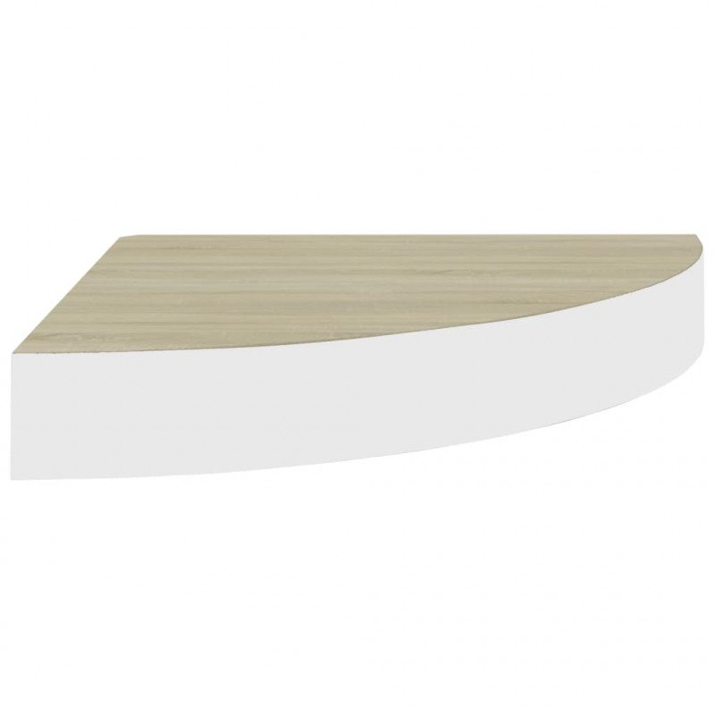 Narożna półka ścienna, dąb i biel, 25x25x3,8 cm, MDF