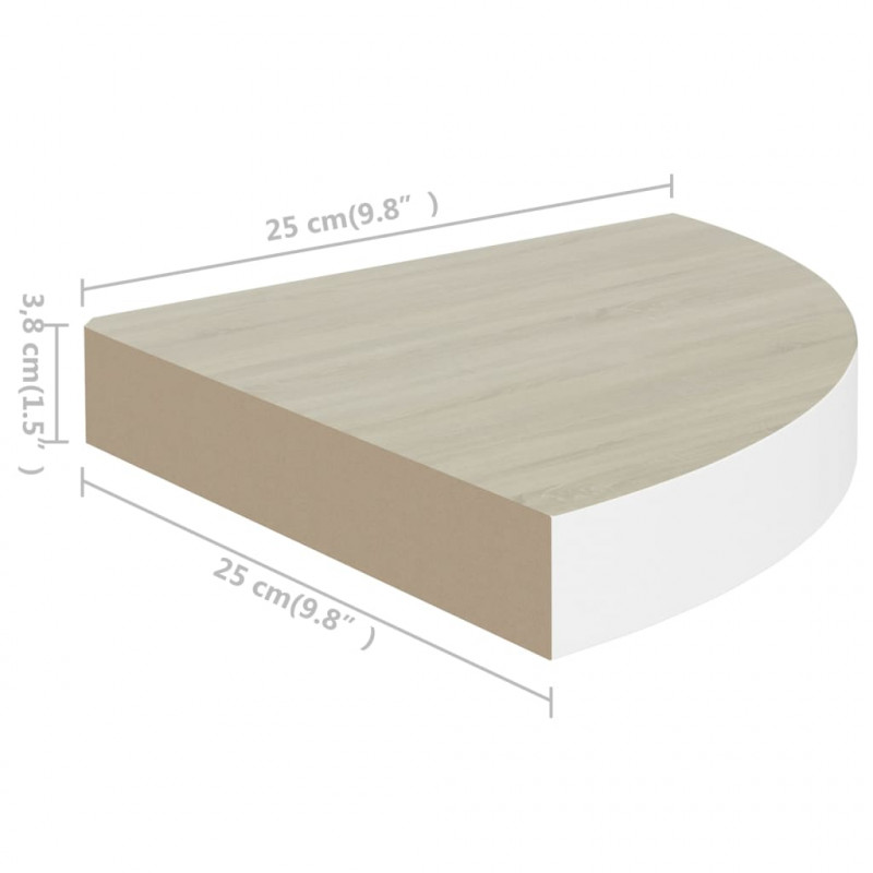 Narożna półka ścienna, dąb i biel, 25x25x3,8 cm, MDF