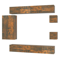 8-częściowy zestaw szafek telewizyjnych, przydymiony dąb