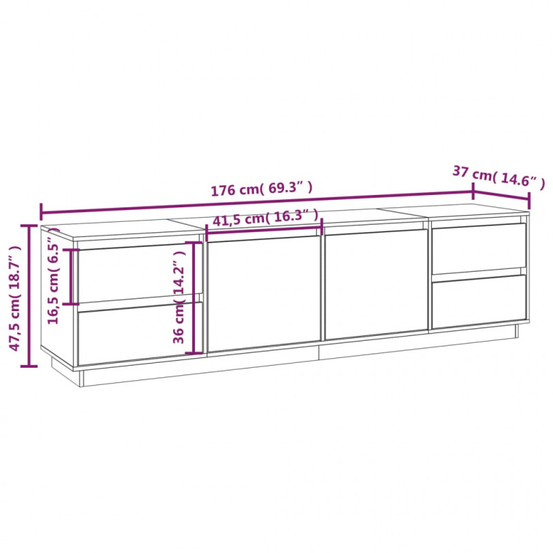 Szafka pod telewizor, szara 176x37x47,5 cm, lite drewno sosnowe