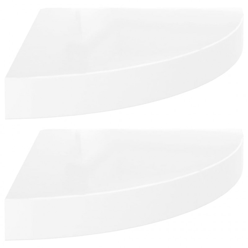 Narożne półki ścienne, 2 szt., połysk, białe, 25x25x3,8 cm, MDF