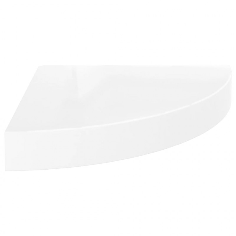 Narożne półki ścienne, 2 szt., połysk, białe, 25x25x3,8 cm, MDF