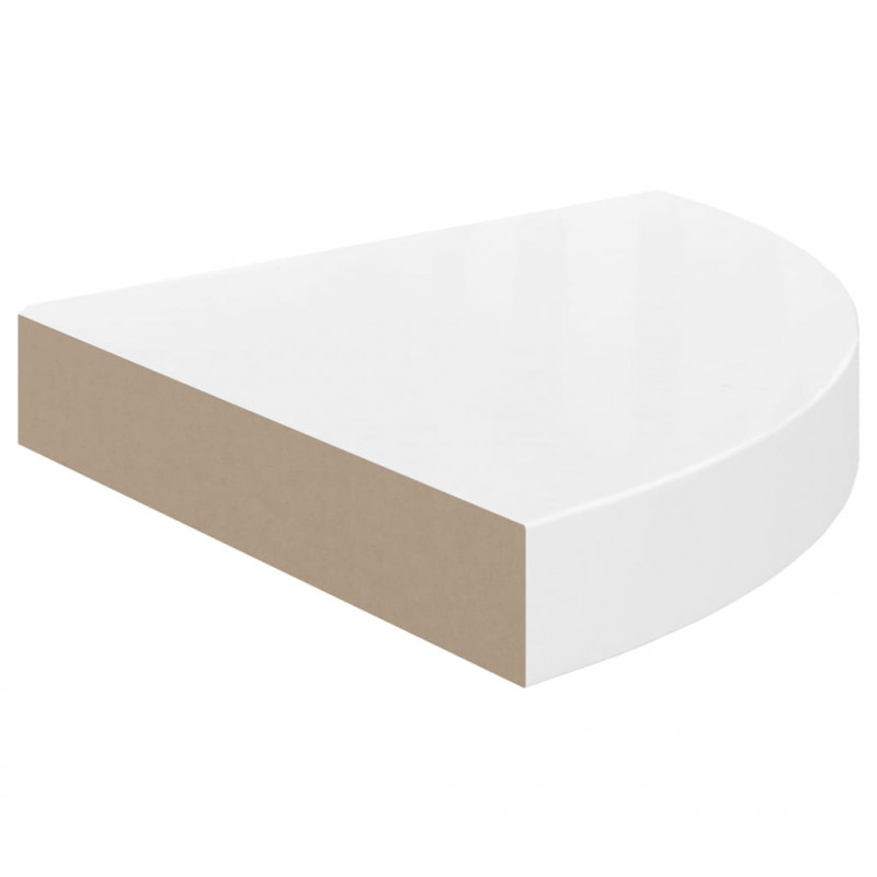 Narożne półki ścienne, 2 szt., połysk, białe, 25x25x3,8 cm, MDF