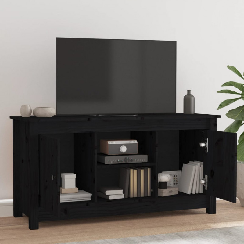 Szafka pod telewizor, czarna, 103x36,5x52 cm, drewno sosnowe