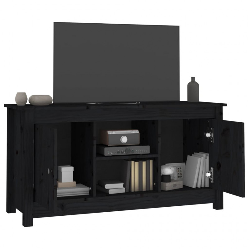 Szafka pod telewizor, czarna, 103x36,5x52 cm, drewno sosnowe
