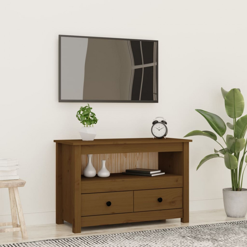 Szafka pod TV, miodowy brąz, 79x35x52 cm, lite drewno sosnowe