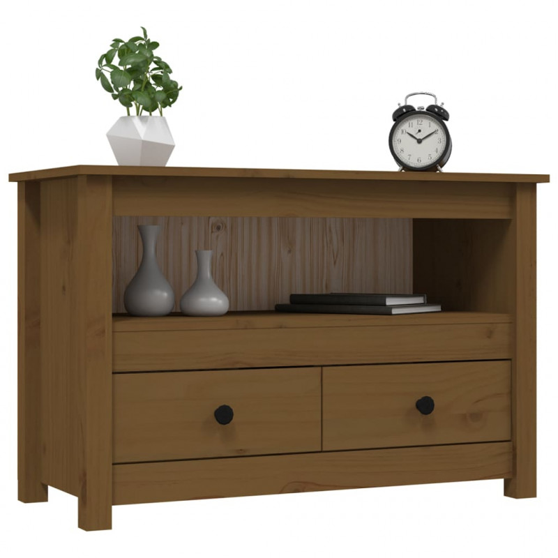 Szafka pod TV, miodowy brąz, 79x35x52 cm, lite drewno sosnowe