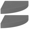 Narożne półki ścienne, 2 szt., połysk, szare, 25x25x3,8 cm, MDF