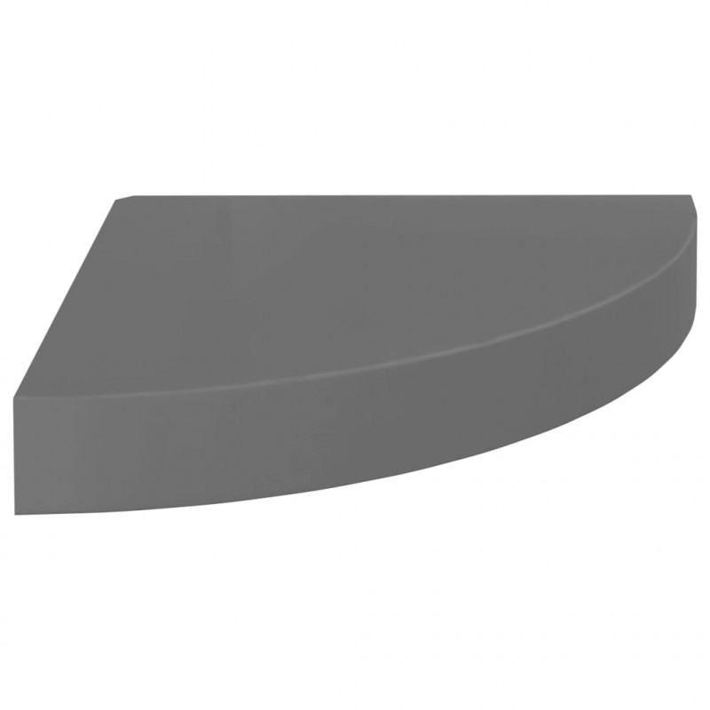 Narożne półki ścienne, 2 szt., połysk, szare, 25x25x3,8 cm, MDF