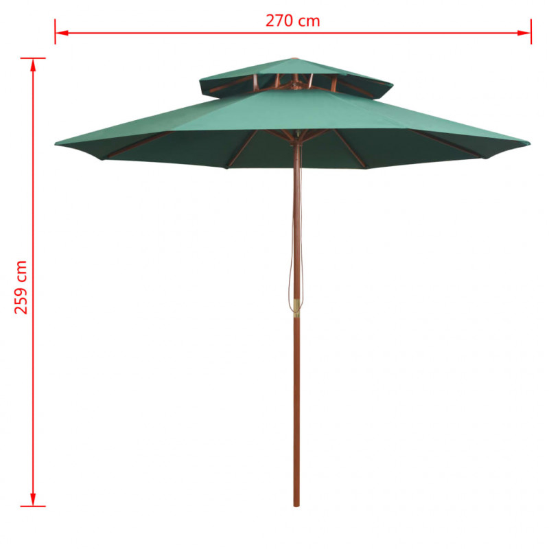 Parasol z podwójnym daszkiem, 270x270 cm drewno, zielony