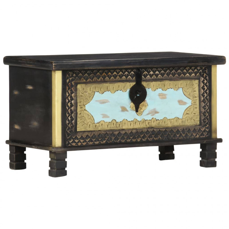 Skrzynia, czarna, 80x40x45 cm, lite drewno mango