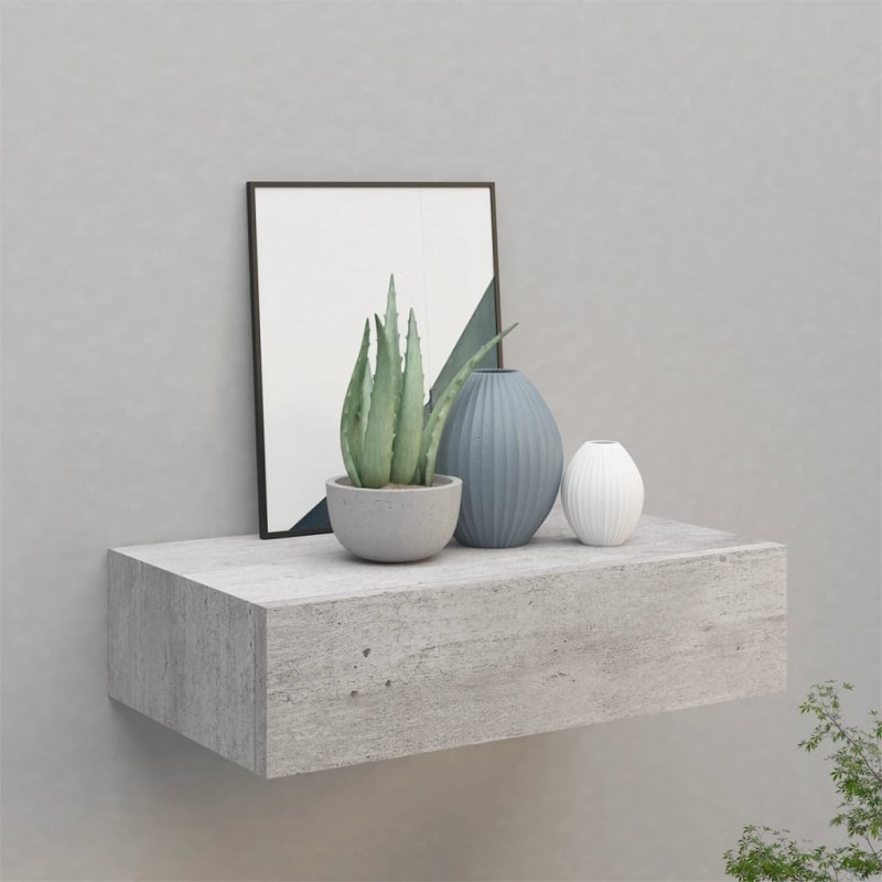 Półka ścienna z szufladą, szarość betonu, 40x23,5x10 cm, MDF