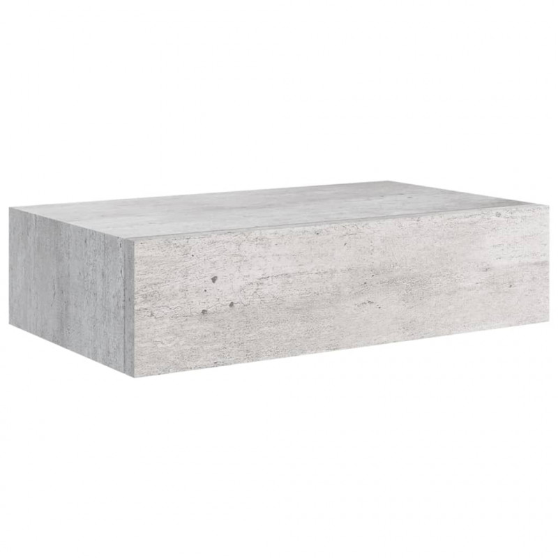 Półka ścienna z szufladą, szarość betonu, 40x23,5x10 cm, MDF