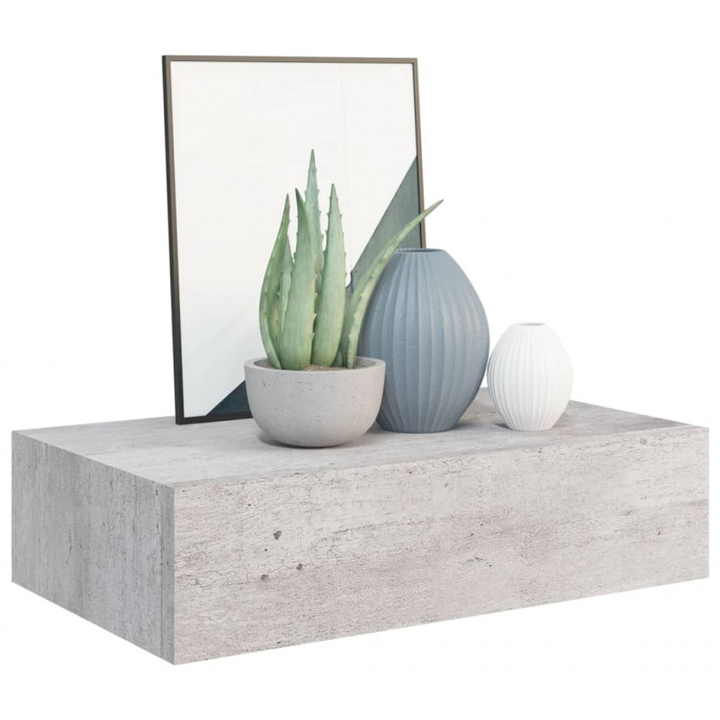 Półka ścienna z szufladą, szarość betonu, 40x23,5x10 cm, MDF