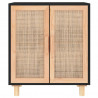 Komoda, czarna, 60x30x70 cm, lita sosna i naturalny rattan
