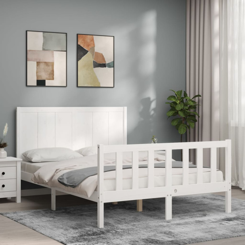 Rama łóżka bez materaca, biała, 140x200 cm, lite drewno sosnowe