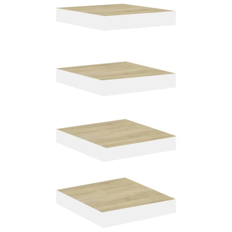 Półki ścienne, 4 szt., dębowo-białe, 23 x 23,5 x 3,8 cm, MDF
