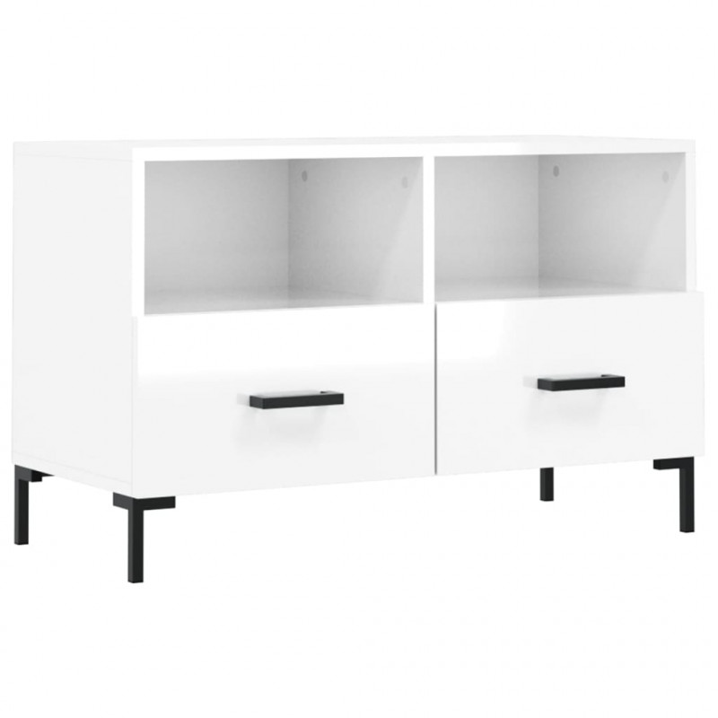 Szafka pod TV, biała, wysoki połysk, 80x36x50 cm