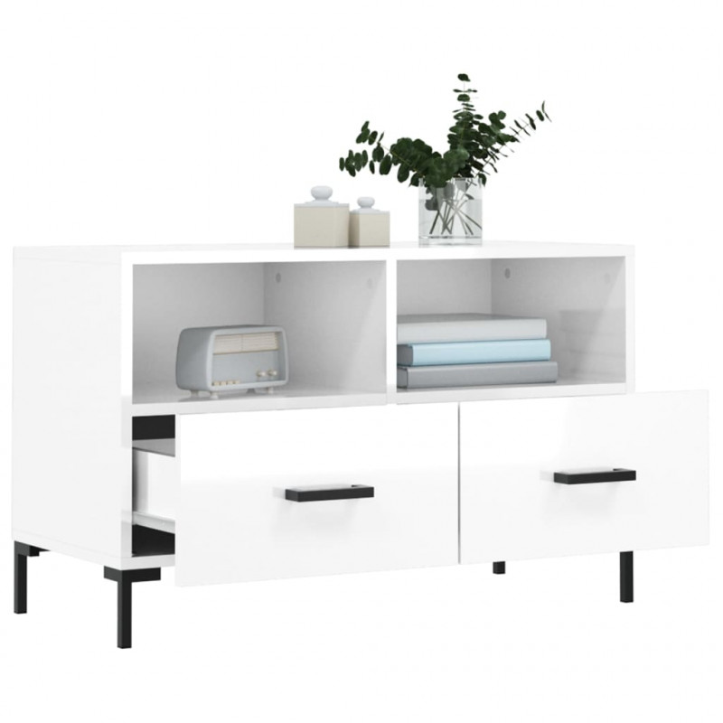 Szafka pod TV, biała, wysoki połysk, 80x36x50 cm