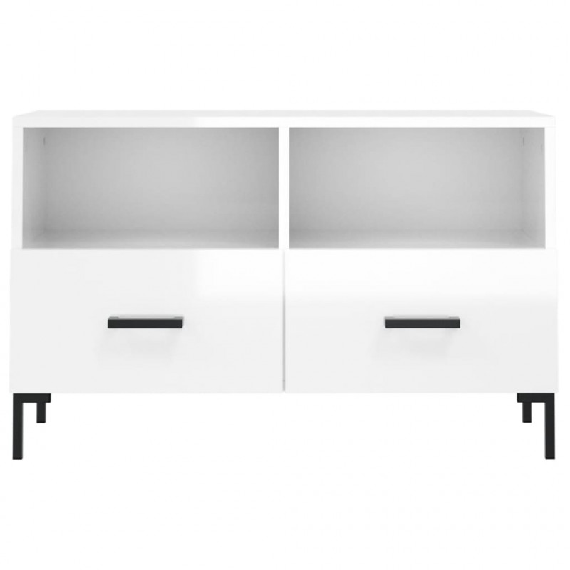 Szafka pod TV, biała, wysoki połysk, 80x36x50 cm