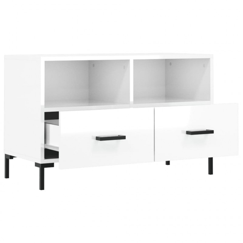 Szafka pod TV, biała, wysoki połysk, 80x36x50 cm