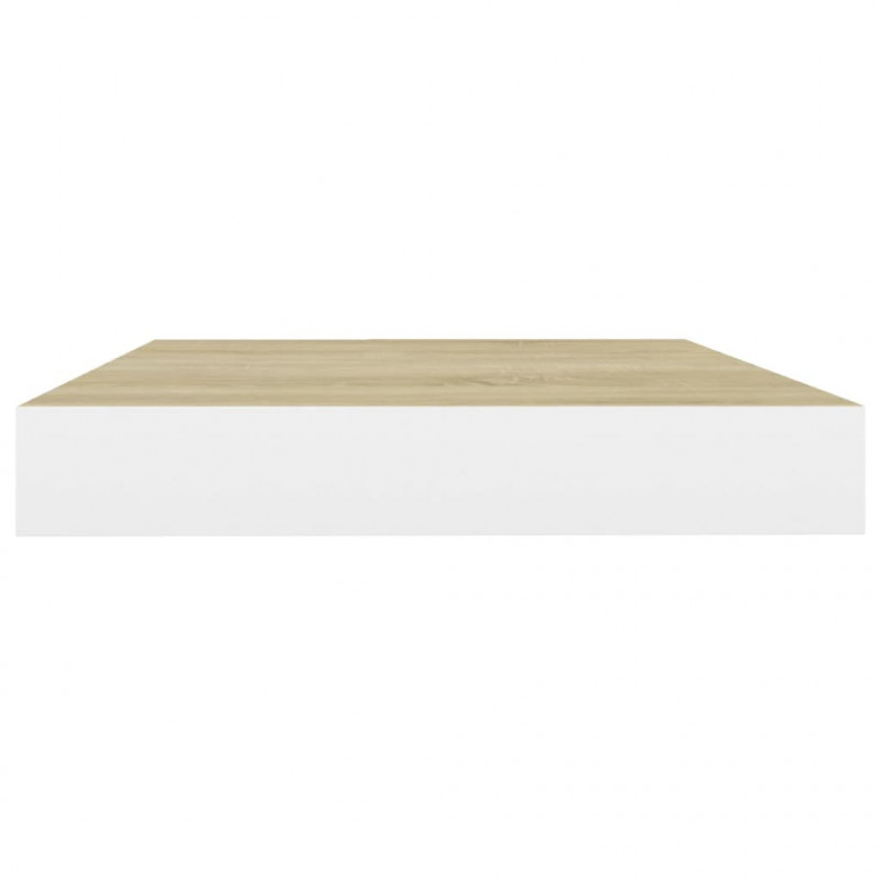 Półki ścienne, 2 szt., kolor dębu i biel, 50x23x3,8 cm, MDF