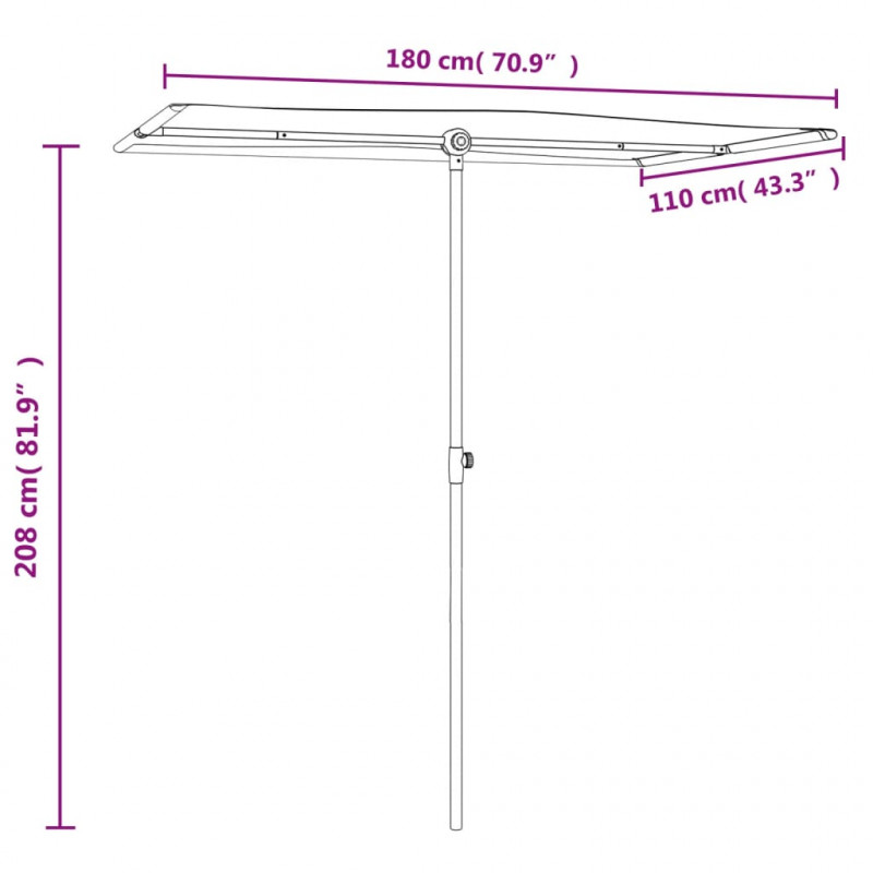 Parasol ogrodowy na aluminiowym słupku, 180x110 cm, niebieski