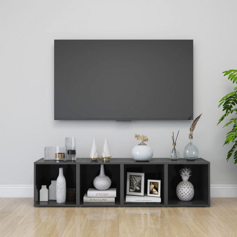 Szafki pod TV, 4 szt., wysoki połysk, szare, 37x35x37 cm
