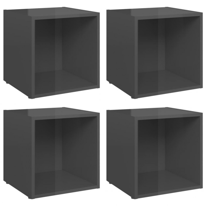 Szafki pod TV, 4 szt., wysoki połysk, szare, 37x35x37 cm