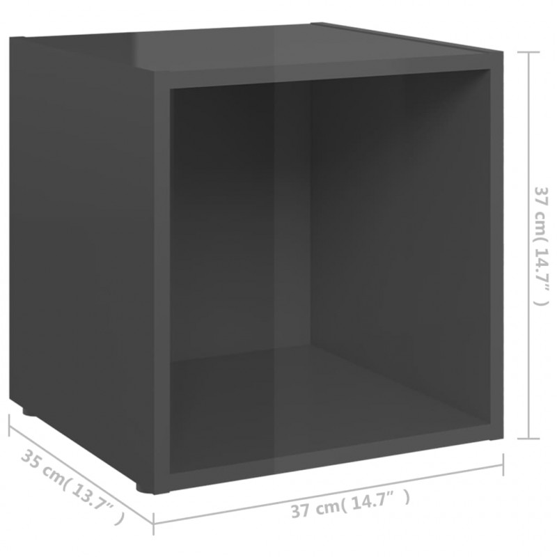 Szafki pod TV, 4 szt., wysoki połysk, szare, 37x35x37 cm