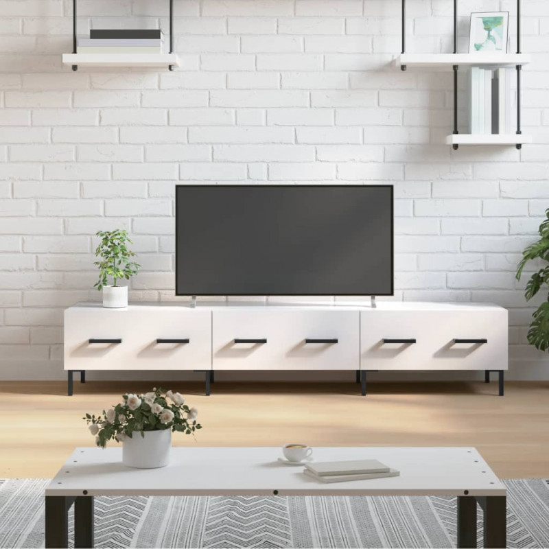 Szafka pod TV, wysoki połysk, biała, 150x36x30 cm