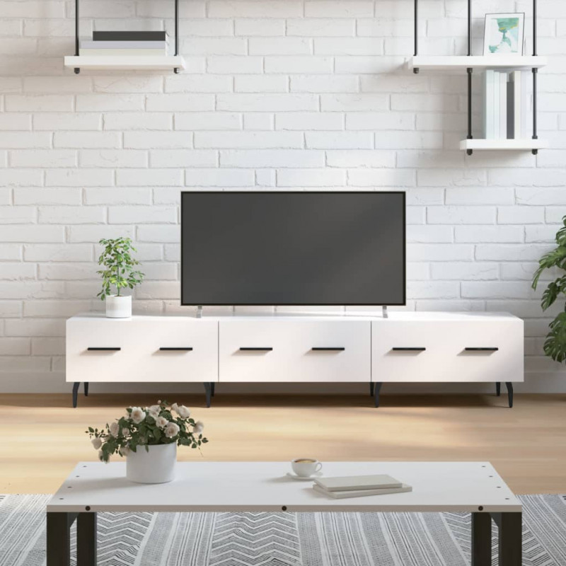 Szafka pod telewizor, wysoki połysk, biała, 150x36x30 cm