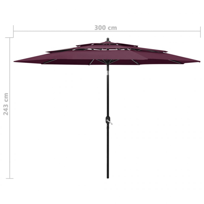 3-poziomowy parasol na aluminiowym słupku, bordowy, 3 m