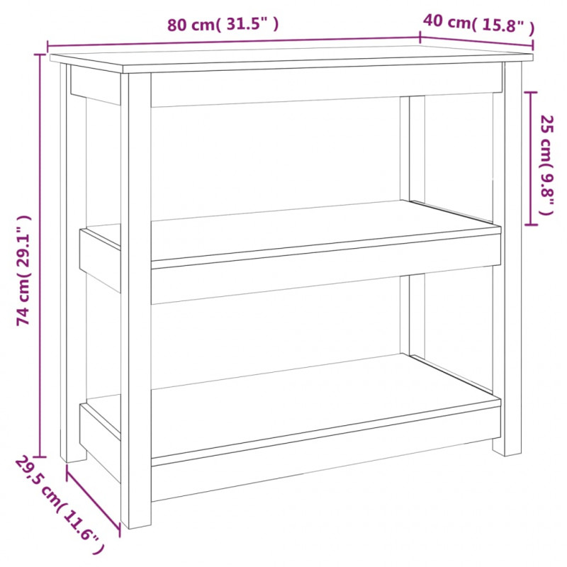 Stolik konsolowy, czarny, 80x40x74 cm, lite drewno sosnowe