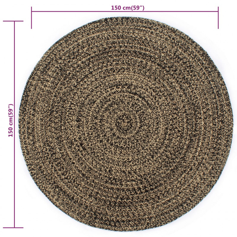 Ręcznie wykonany dywan, juta, czarny i naturalny, 150 cm