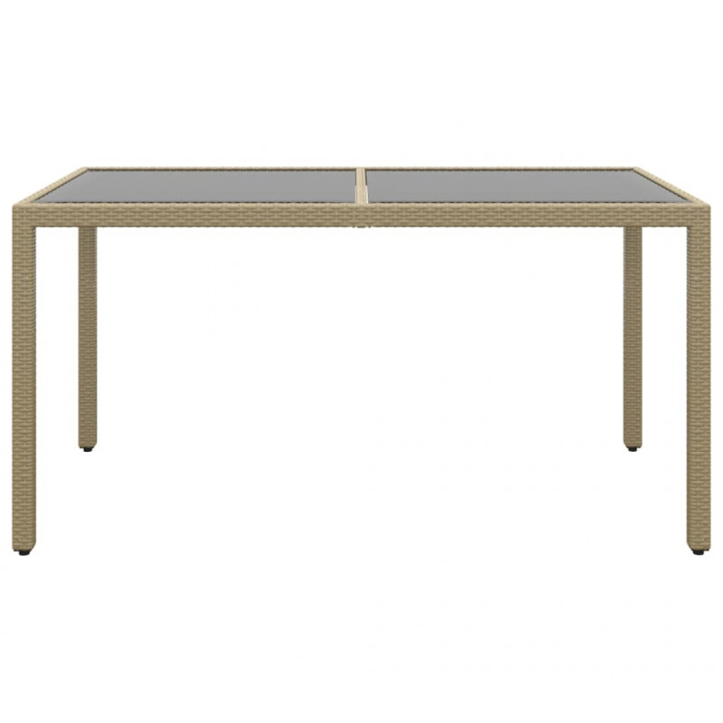 Stół ogrodowy, 150x90x75 cm, szkło i rattan PE, beżowy