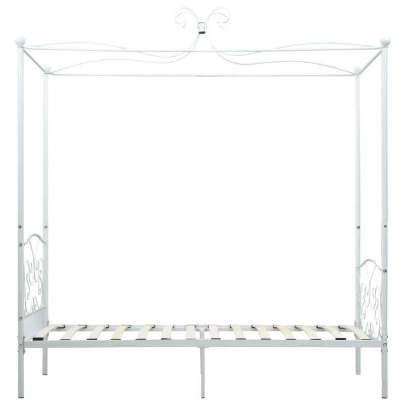 Rama łóżka z baldachimem, biała, metalowa, 100 x 200 cm