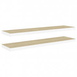 Półki ścienne, 2 szt., dębowo-białe, 90x23,5x3,8 cm, MDF