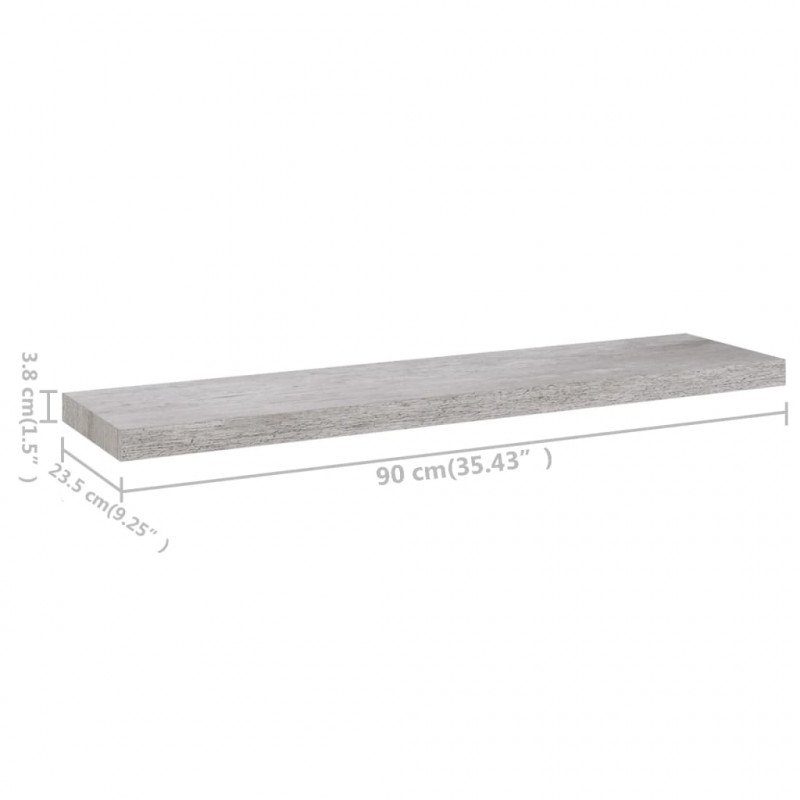 Półki ścienne, 4 szt., szarość betonu, 90x23,5x3,8 cm, MDF