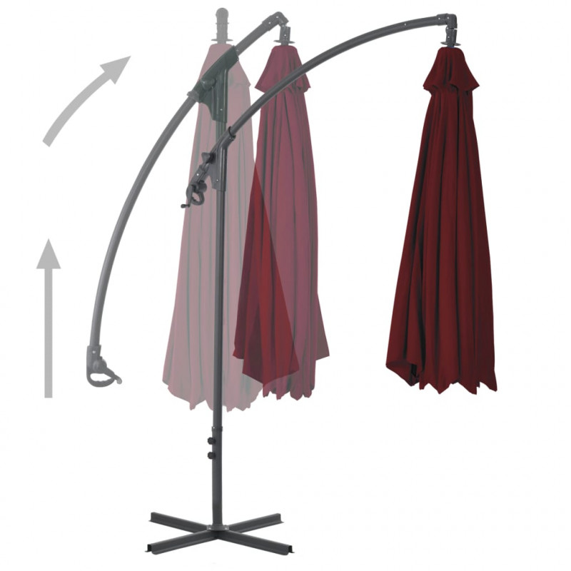 Parasol wiszący ze stalowym słupkiem, 250x250 cm, czerwone wino