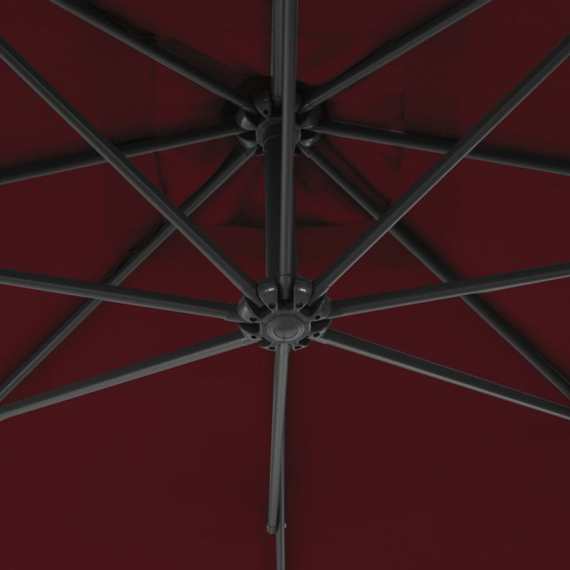 Parasol wiszący ze stalowym słupkiem, 250x250 cm, czerwone wino