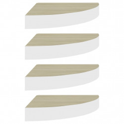 Narożne półki ścienne, 4 szt., dąb i biel, 25x25x3,8 cm, MDF