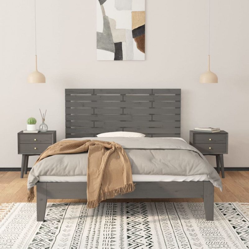 Wezgłowie łóżka, szare, 146x3x63 cm, lite drewno sosnowe