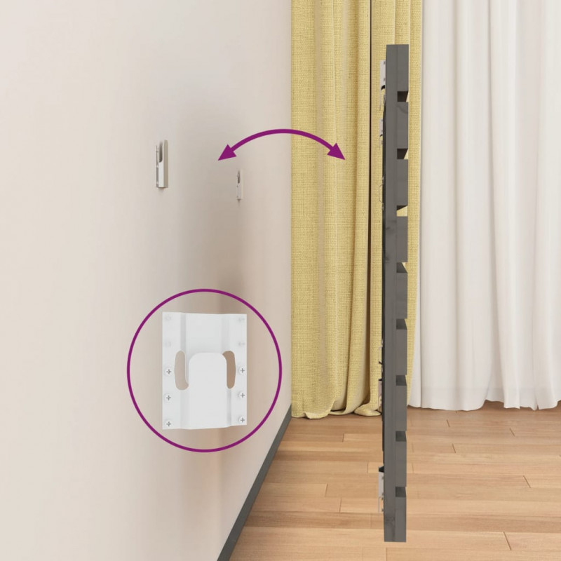 Wezgłowie łóżka, szare, 146x3x63 cm, lite drewno sosnowe