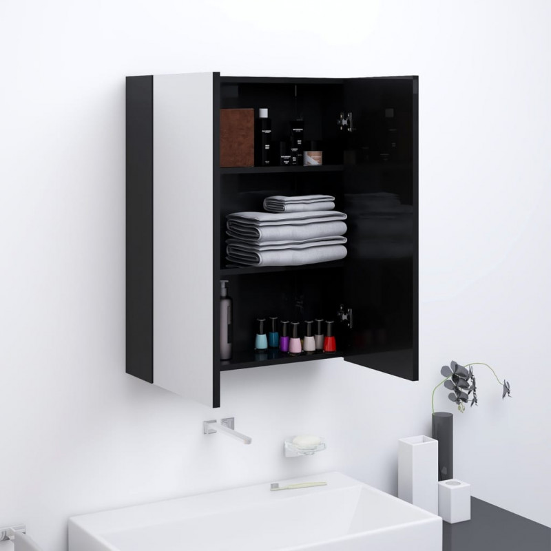 Szafka łazienkowa z lustrem 60x15x75 cm, MDF, czerń z połyskiem