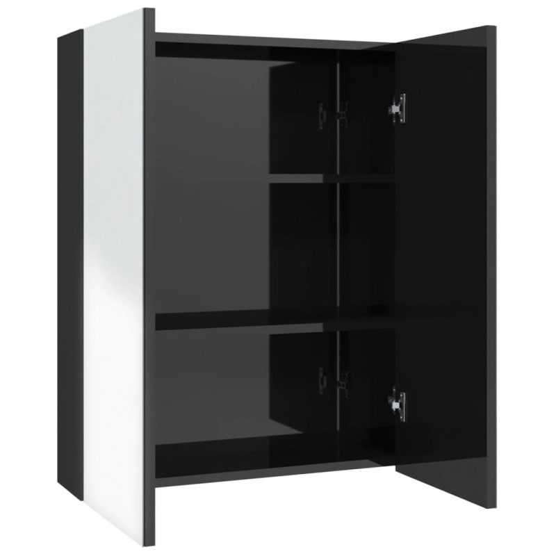 Szafka łazienkowa z lustrem 60x15x75 cm, MDF, czerń z połyskiem