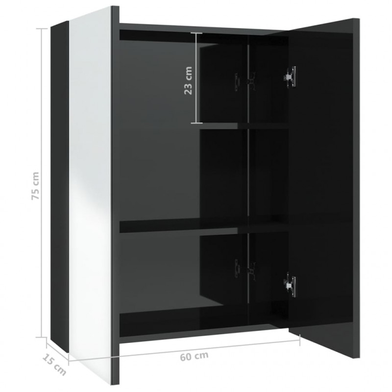 Szafka łazienkowa z lustrem 60x15x75 cm, MDF, czerń z połyskiem