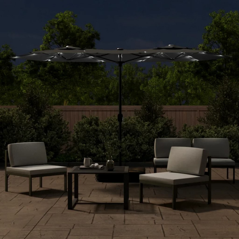 Podwójny parasol ogrodowy z LED, antracytowy, 316x240 cm