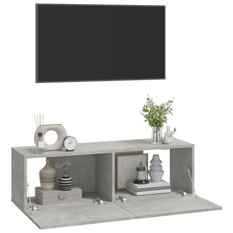 Szafki ścienne pod TV, 2 szt., betonowa szarość, 100x30x30 cm